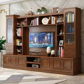 现代中式实木电视背景墙柜大容量储物电视柜经济型客厅家具影视柜