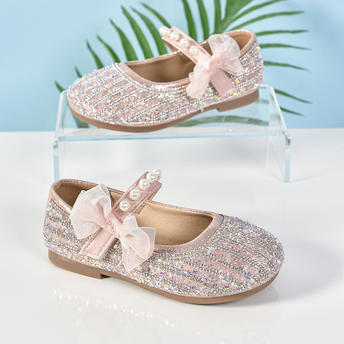 Zapatos de princesa de niñas 2026 primavera y otoño nuevos zapatos de cuero de arco plano para niños zapatos de cristal brillante con suela suave image 5