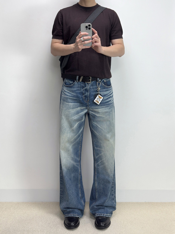 2025 American Jeans Battle Bull King Snowflake Pattern Light Blue Washed Distressed Straight Jeans