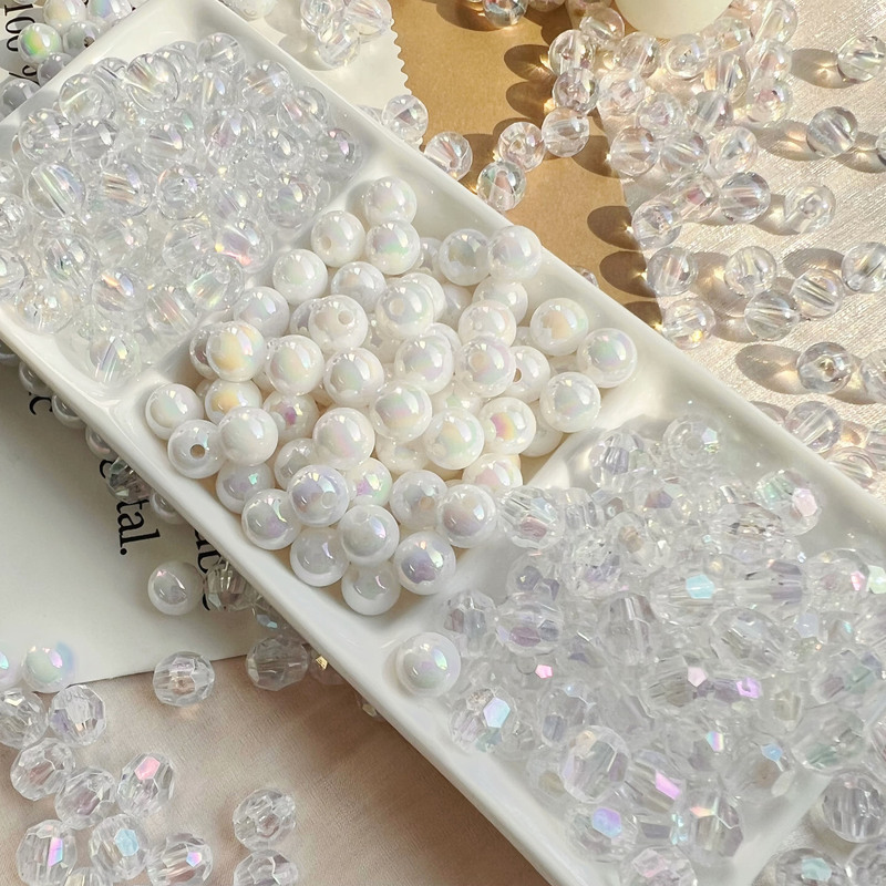 Translucent Corner Beads Mermaid Ji Round Beads Acrylic Handmade DIY Accessories Mobile Phone Chain Car Hanging Bag Chain Spacer Beads Loose Beads