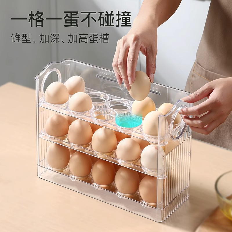 Huevera Organizadora para Puerta de Refrigerador de Plástico PET con Volteo Automático para Cocina