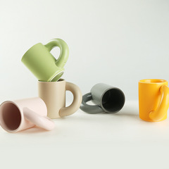Nordic INS-style influencer large-ear ceramic mug with a tilted handle, rough-handled water cup, creative artistic coffee mug