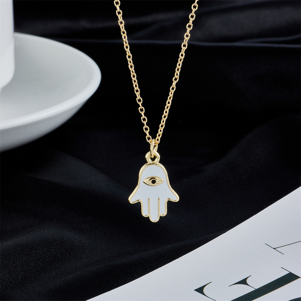 dripping oil evil eye pendant copper plated 18K gold necklace female