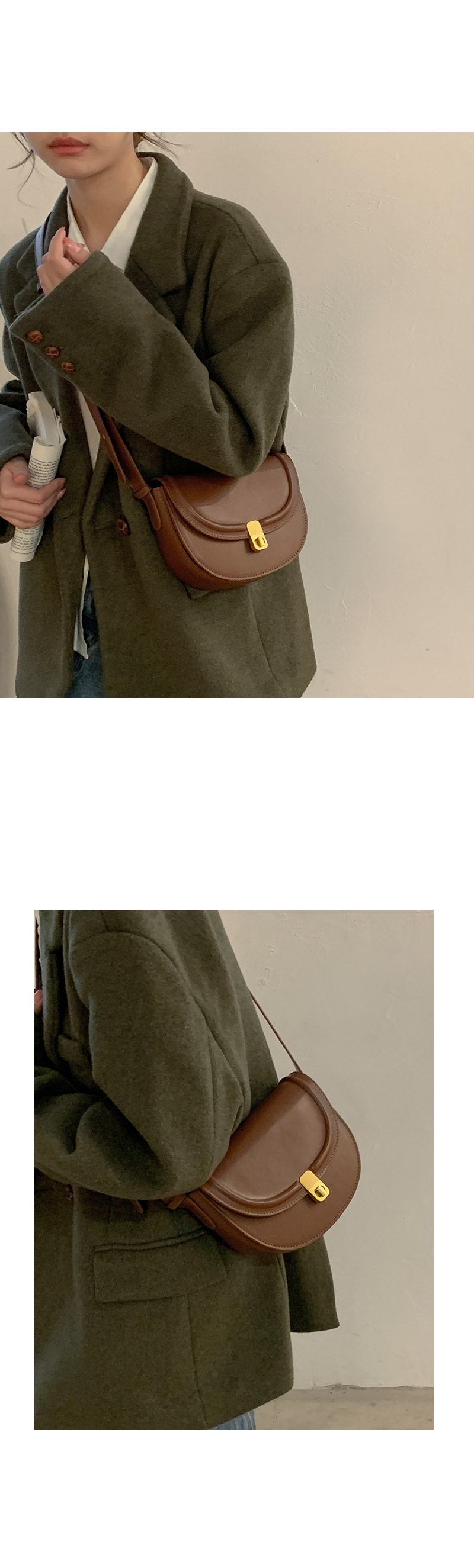 Retro Saddle Crossbody Bag For Women Textured Shoulder Handbag_voghion.com