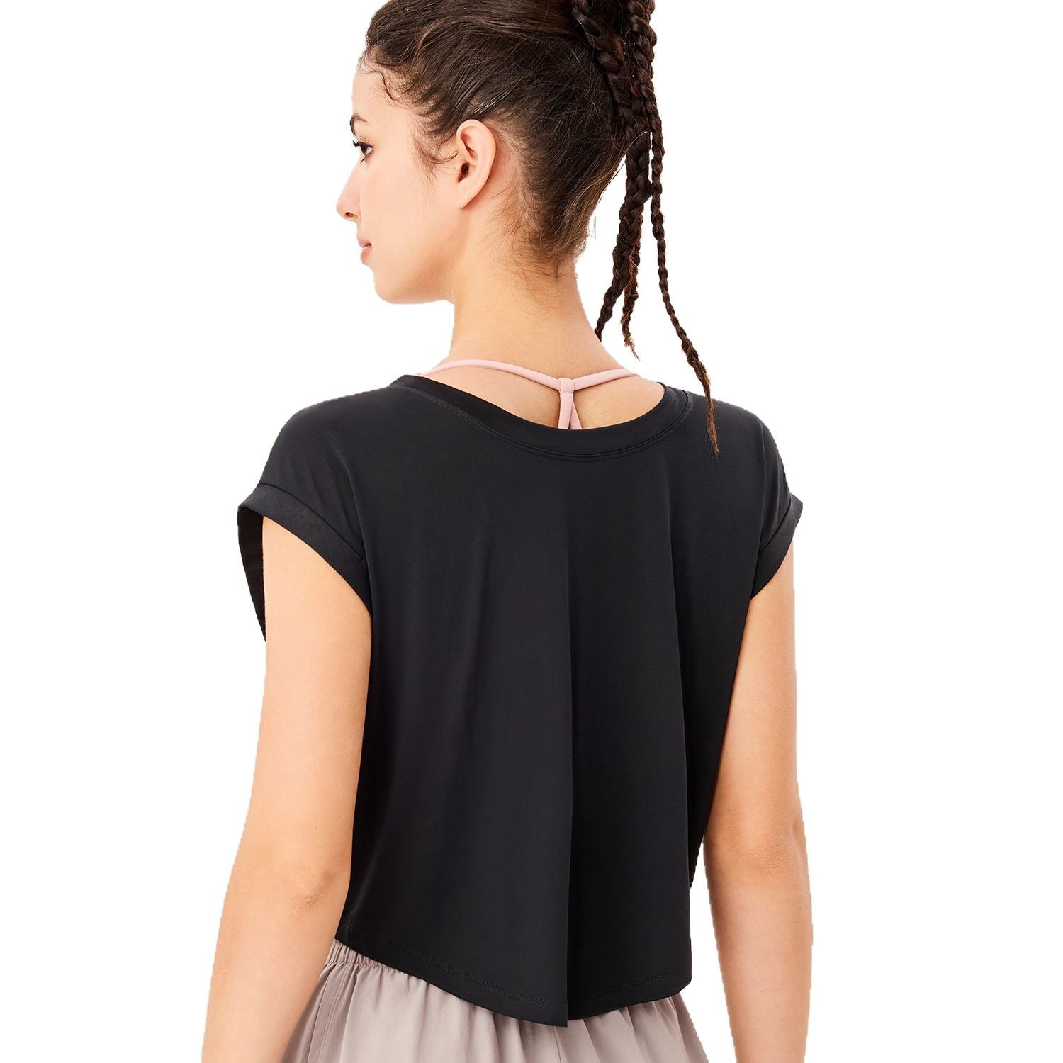 Nueva camiseta ultrafina transpirable de manga corta deportiva con cuello en V de color sólido, moda informal suelta, ropa de yoga de secado rápido para mujeres