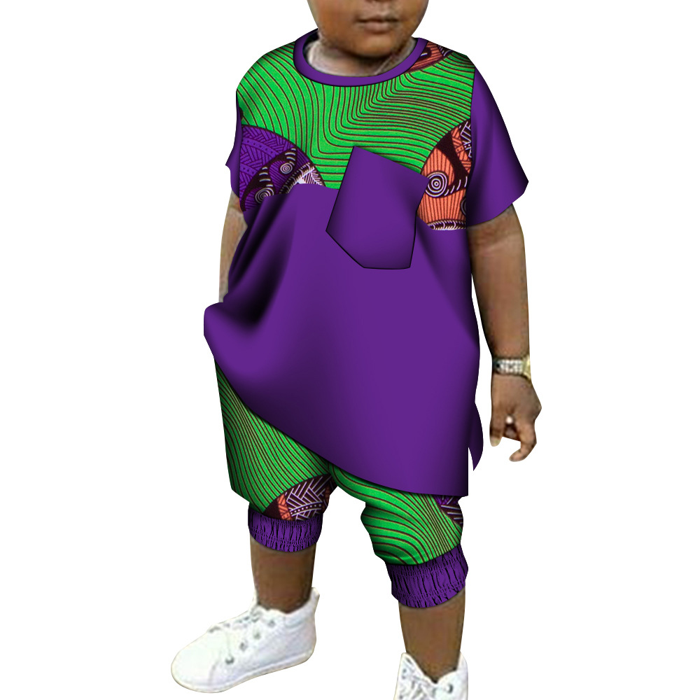 非洲童装新款棉儿童套装休闲短裤和T恤男童套装跨境