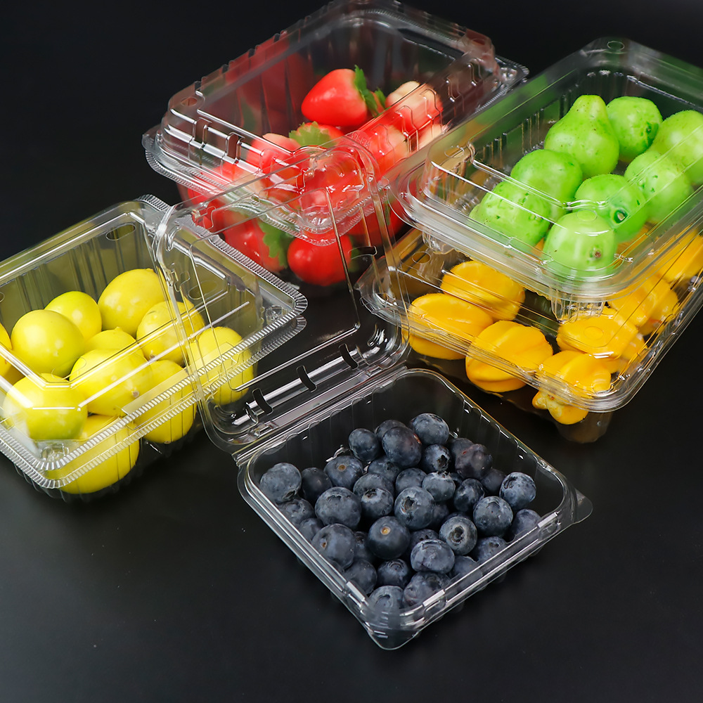厂家现货批发一次性透明pet300/500/1000g对折吸塑水果盒水果捞盒