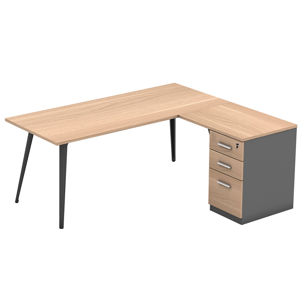 Mesa de jefe, mesa de presidente, mesa de gerente simple, mesa de clase moderna con gabinete lateral, mesa de jefe, fábrica de muebles de fuente