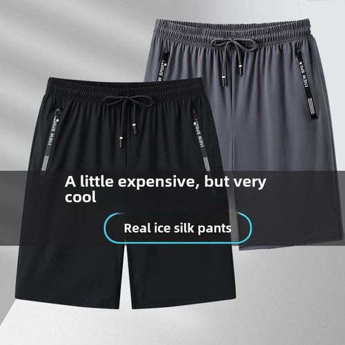 Wholesale Summer Casual Ice Silk Shorts for Men, Elastic Air Conditioning Pants for Teenagers, Sports Quick-Drying Plus Size Shorts, Thin-Fashioned Pants