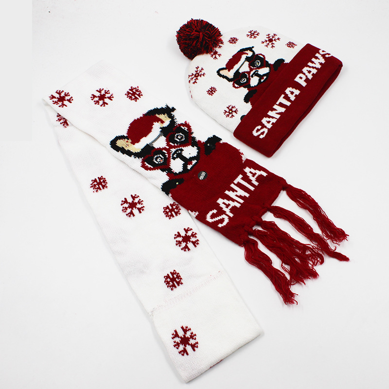 Fabricante transfronterizo de gorros navideños europeos y americanos tejidos en jacquard, gorros navideños de lana con luces LED, gorros navideños con pompón y bufandas. image 63