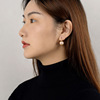 Earrings stainless steel, small design advanced retro black beads, light luxury style, high-quality style