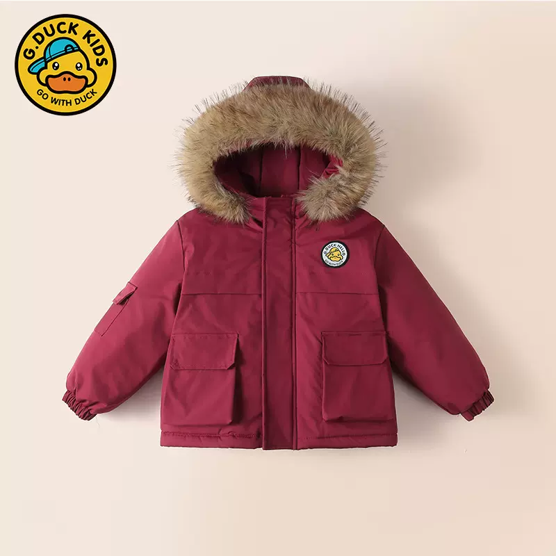 小黄鸭冲锋衣棉服外套儿童新款加绒加厚派克服男童女童拜年服棉衣