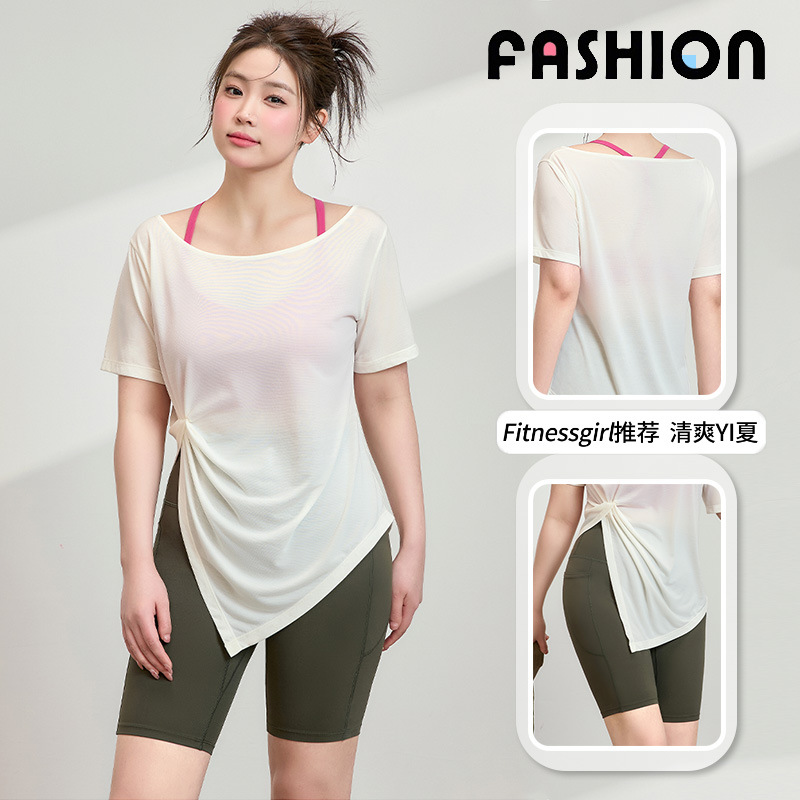 Sports Short-Sleeved Women's Large Size Running Large Size Tops Blouse Summer Loose Breathable Fat mm Yoga Wear Fitness Suit
