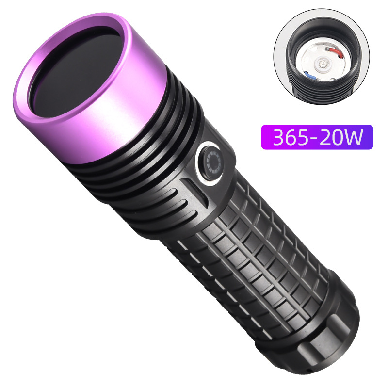 60W de alta potencia linterna púrpura UV espejo negro púrpura luz al por mayor joyería fluorescente anti-falsificación aceite mancha detección 365nm