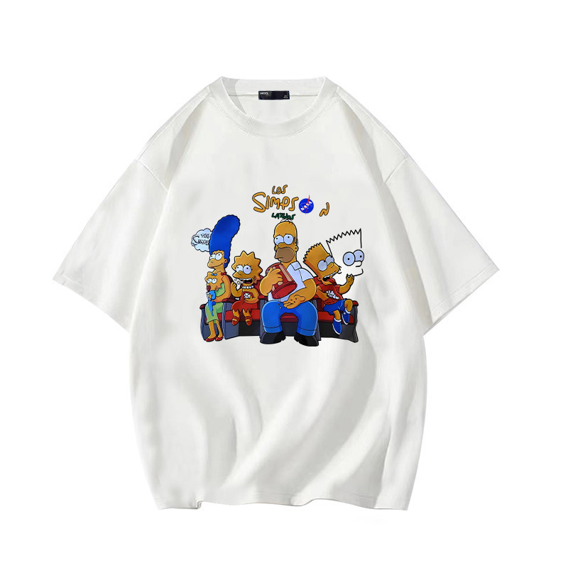 The Simpsons Cartoon Merchandise Pure Cotton Short-Sleeve T-Shirt for Men, Summer Youth Trendy Loose Fit Drop Shoulder Half-Sleeve Top The Simpsons Cartoon Merchandise Pure Cotton Short-Sleeve T-Shirt for Men, Summer Youth Trendy Loose Fit Drop Shoulder Half-Sleeve Top