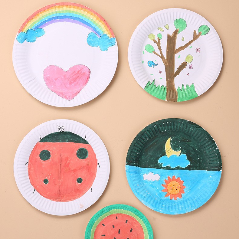 [10 packs] Placa de papel desechable blanco de los niños de la placa de papel del jardín de infantes a mano