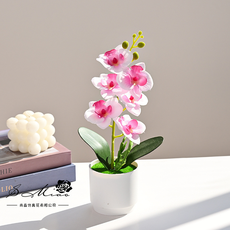 Orquídea de mariposa artificial pequeña decoración del hogar bonsai fotografía simulación flor verde decoración interior simulación maceta