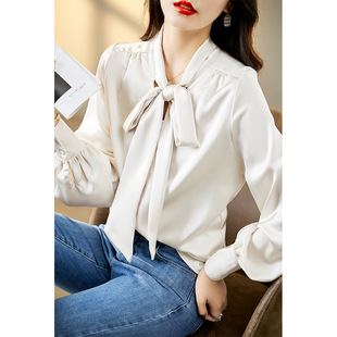 Real shot 2023 Autumn New chiffon shirt women's long-sleeved bow temperament top design sense niche bottoming shirt