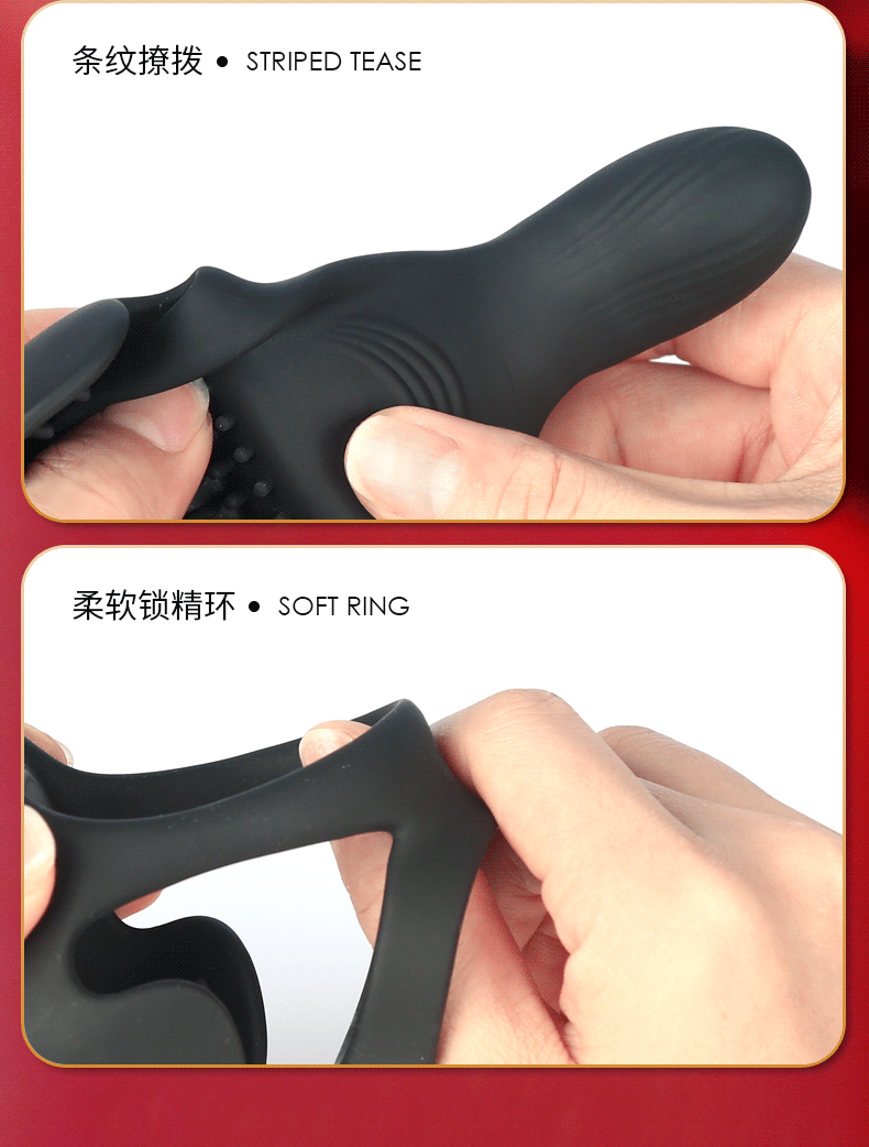 App-Controlled Vibrating Cock Ring with Remote Scrotum Restraint, Silicone — detail image 7