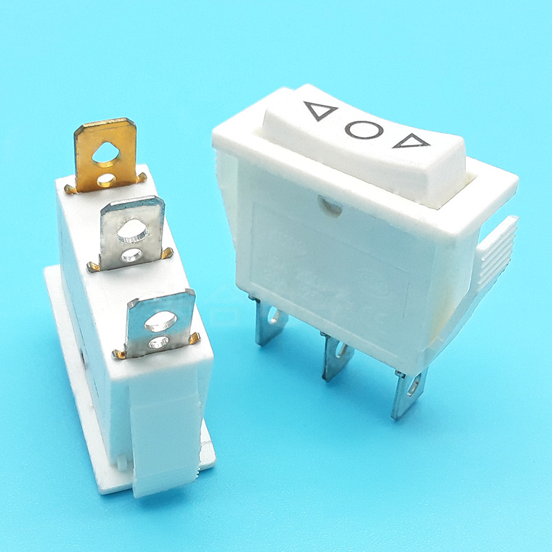 KCD3船型开关 白色3脚3档箭头双复位 饮水机翘板电源开关