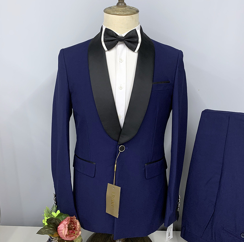 Men's Korean Style Light Luxury Wedding Shawl Collar Two Piece Suit Casual Fashion Banquet Youth Skinny Board_viptrois.com