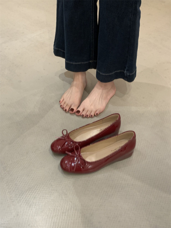 2025新款配裙子温柔蝴蝶结浅口单鞋女法式内增高平底通勤玛丽珍鞋|undefined