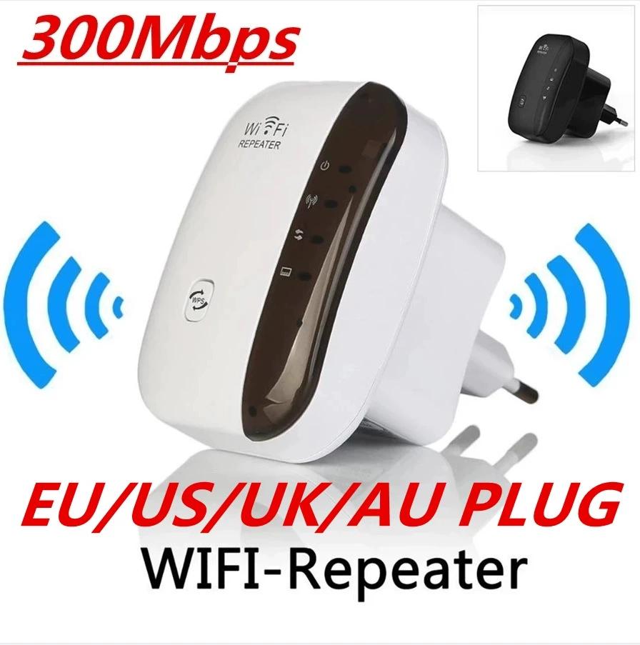 WiFi‑репитер 300M, компактный вилочный усилитель сигнала с LAN‑портом и WPS