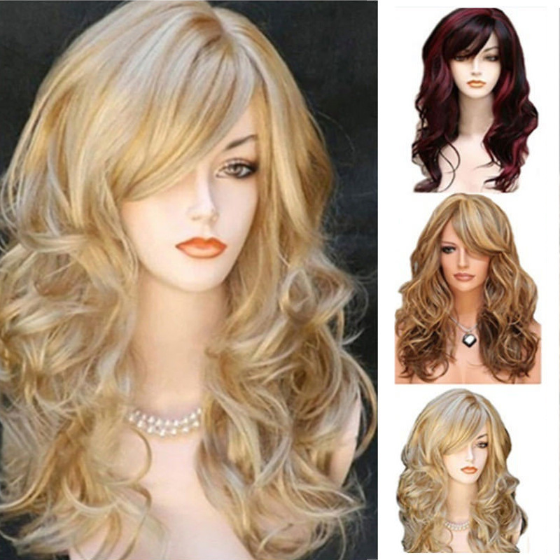 Cross-border European and American Women's Wig Golden Wig Long Curly Hair Popular Hairstyle Big Wave Fluffy Rose Net Wig Cover