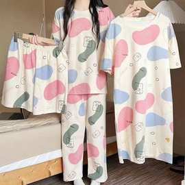 睡衣女四件套短袖短裤长裤睡裙春夏秋季薄款卡通彩色熊家居服套装