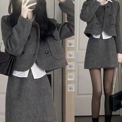 秋冬新款女两件套装小香风连衣裙子韩剧显瘦女主富家千金法式