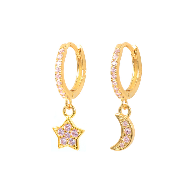 Simple Style Style 1 Pair Simple Style Star Moon Plating Copper Drop Earrings