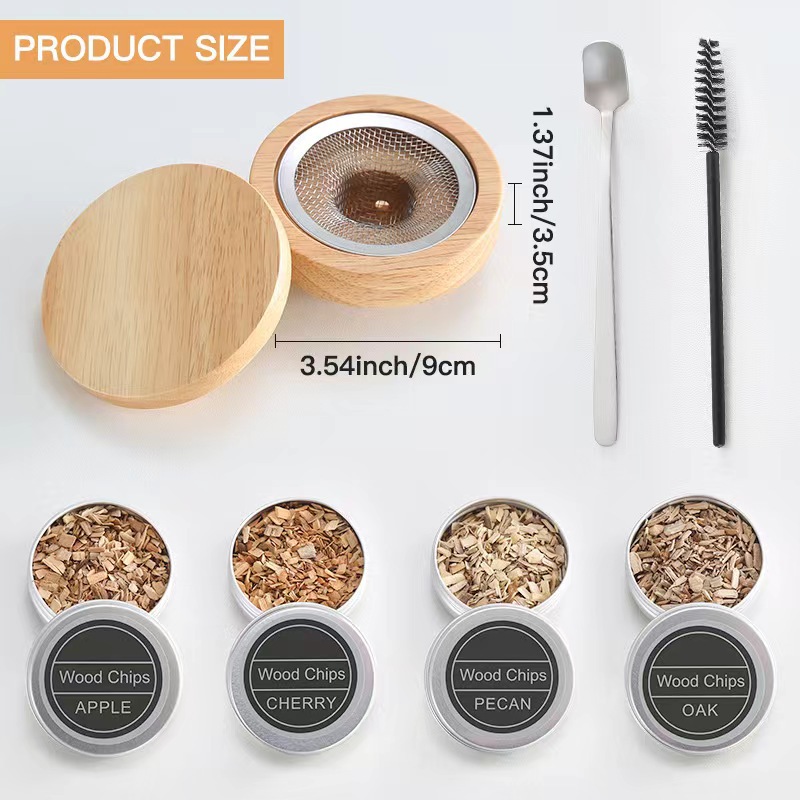 In-Stock Wooden Smoker Set, Solid Wood Cocktail Smoker Set, Smoke Cover, Filter Net, Bar Cocktail Smoke Wood Lid