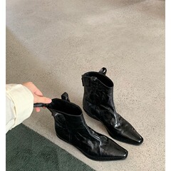 羊皮版 ~ 本革の太さと先の先のv口の西部の靴の女性の復古のハイヒールの小さいショートブーツの足首の靴のマーティンの靴のやせている靴
