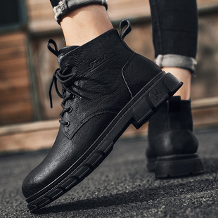 Martin boots men's 2023 new winter fleece-lined high-top British style leather mid-top leather shoes men's black overalls boots