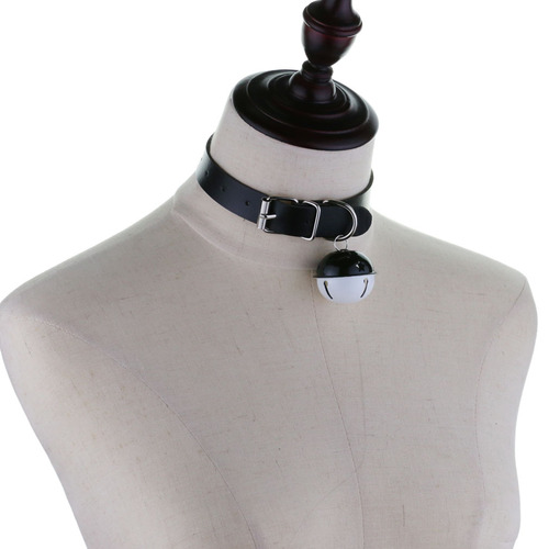 European and American personality punk Harajuku leather traction rope collar necklace colorful two-color bell pendant traction chain collar