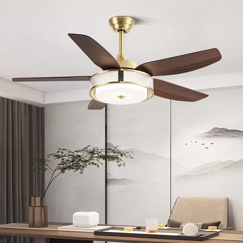 New Chinese-style all-copper fan lamp dining room living room chandelier bedroom electric fan lamp retro frequency conversion large wind ceiling fan lamps