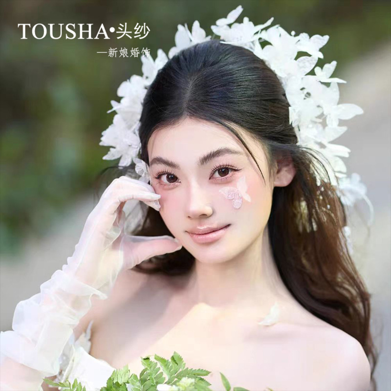 新款森系新娘头饰白色蕾丝仙美花朵发带结婚婚纱晚礼服高级感配饰|undefined