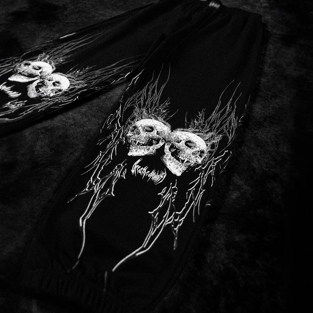 European and American cross-border elastic drawstring sweatpants with dark print pattern casual trousers, high street hip-hop rap street y2k