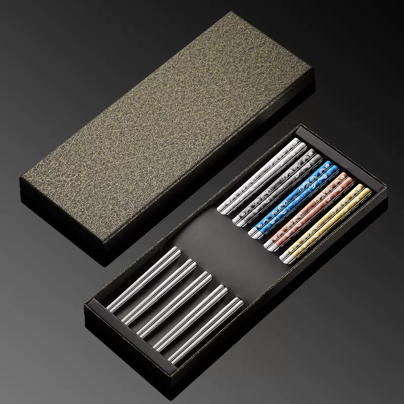 316L全方不锈钢筷子激光龙纹筷子食品级家用加长筷防滑可入洗碗机