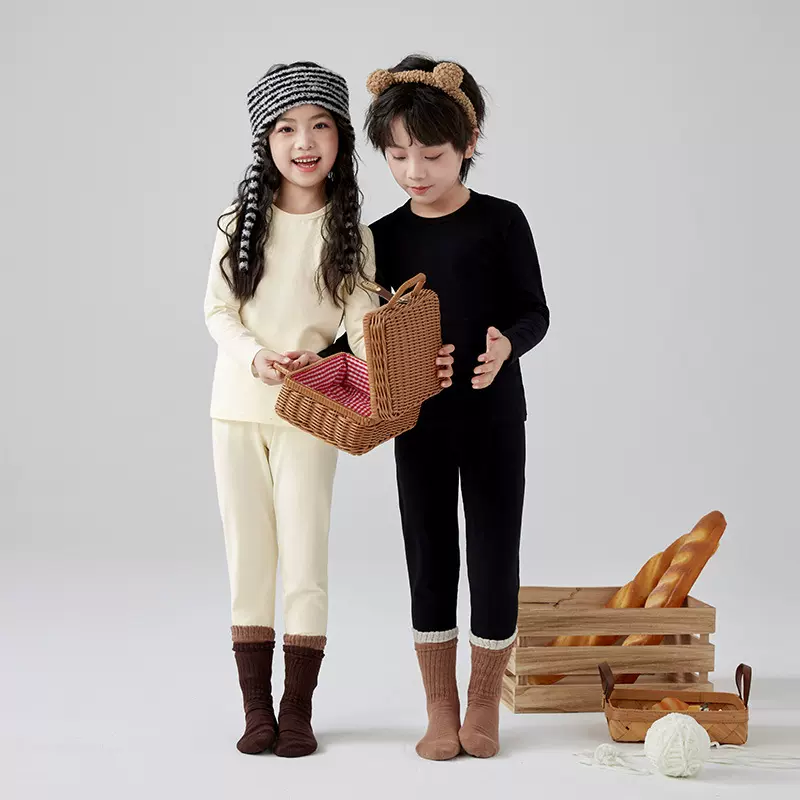 秋冬儿童保暖套装纯色中小童装男女孩内衣棉质莱卡秋衣裤睡家居服