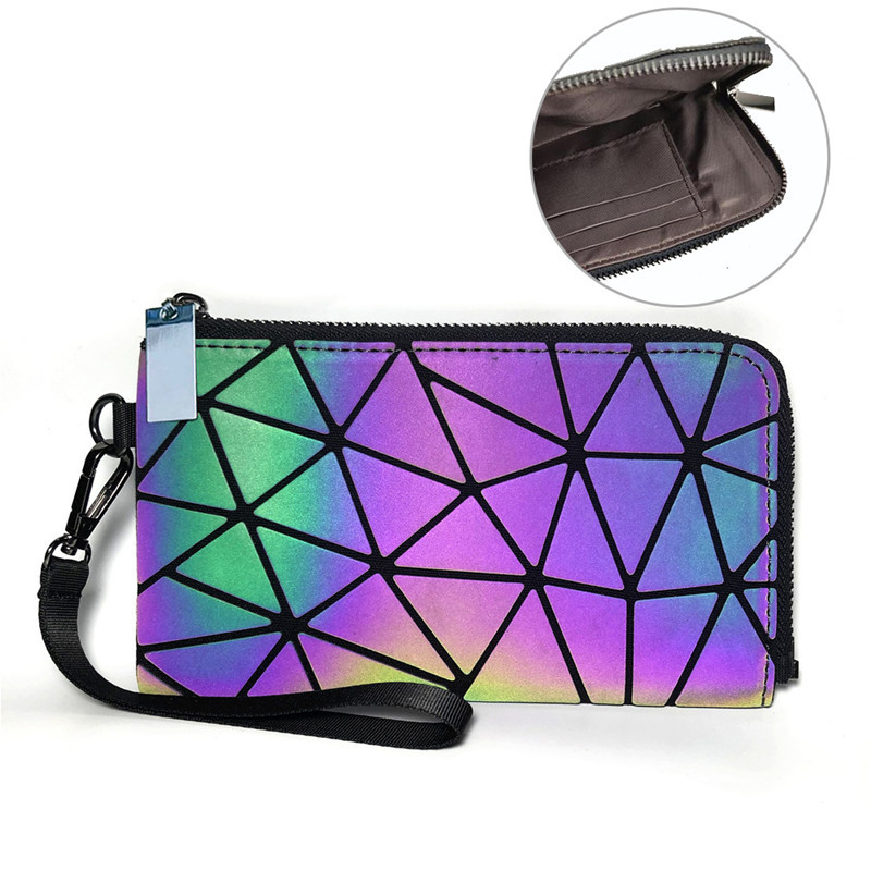 Dreiteiliger leuchtender, faltbarer, reflektierender geometrischer Rucksack mit Diamantgitter, bunt_voghion.com