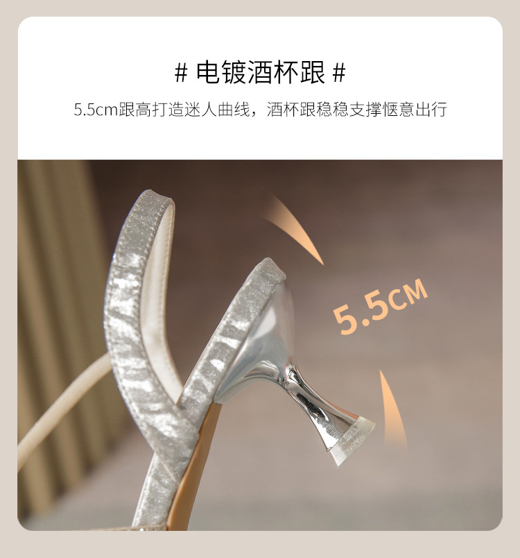 Sandal cao gót nữ mũi nhọn bít mũi đính đá phong cách Pháp — Y781 màu bạc chi tiết 13