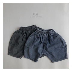 Korean children's clothing summer Korean style Japanese washed soft denim shorts for boys and girls loose western style six-point pants