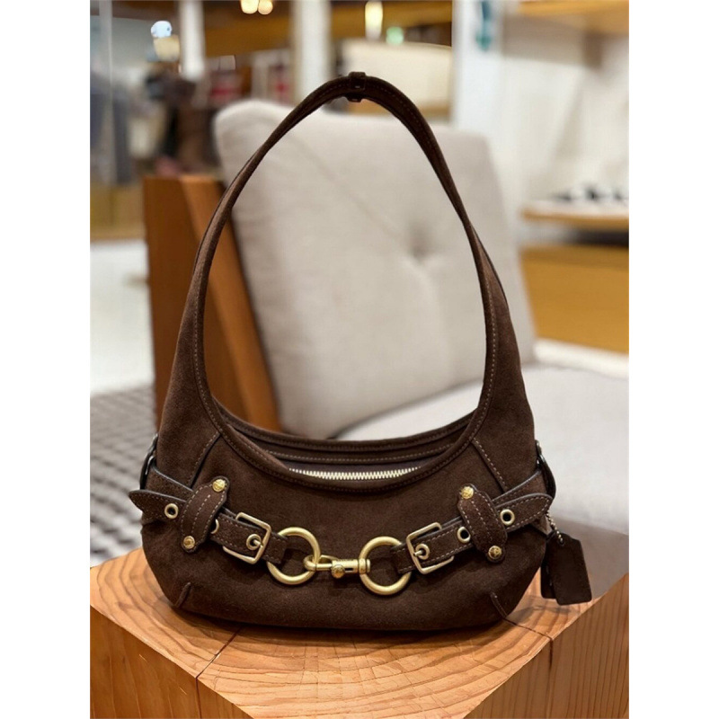 2026 new collection: stylish shoulder bag, underarm bag, high-end motorcycle bag, retro metal buckle embellishment, versatile tote bag, crescent-shaped bag for women