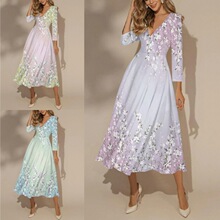 亚马逊独立站速卖通跨境2024春夏秋季新款甜美田园风深V公主裙