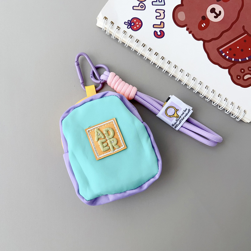 영어 책가방 미니백 + 보라색 라벨 + 투명 클립