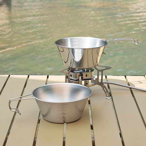 Outdoor camping folding bowl, portable tableware, stainless steel camping coffee cup, insulated instant noodle bowl, picnic snow salad bowl