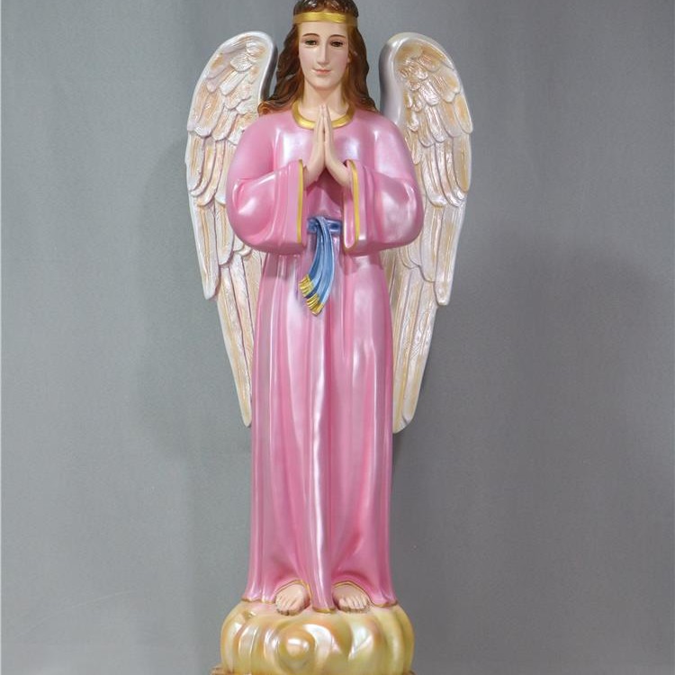 Ángel de 100cm mano corna adornos de estatuas de vidrio de fibra de vidrio de la iglesia de la casa decoración de figuras