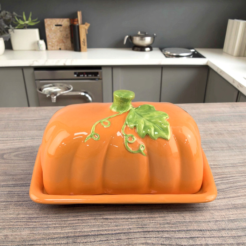 Creatividad transfronteriza de Halloween cerámica calabaza forma caja de pan cerámica artesanía pan pastel dulces platos de frutas
