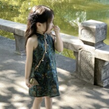 2025夏季中国风 童装新品 女童民族风孔雀羽毛钉珠改良礼服 旗袍